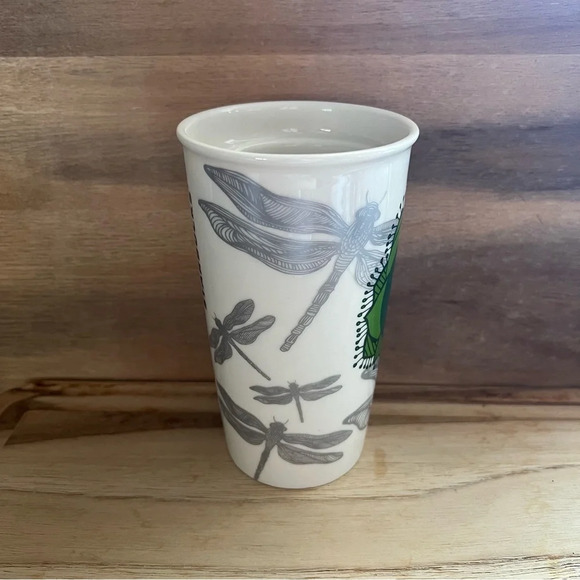 New Unused 12Oz 2014 Starbucks Dragonfly Lotus Ceramic Coffee Tea Tumbler No Lid - Picture 4 of 5